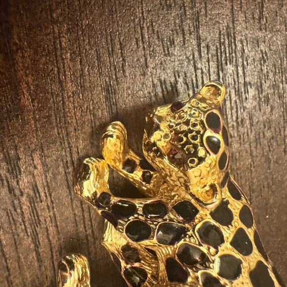 VTG Park Lane Brooch Leopard Jaguar Cat Pin Pendant Black Enamel Gold Crystal - Picture 12 of 15